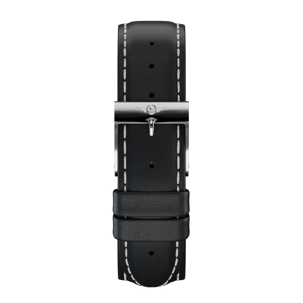Black Leather - Silver Gloss Strap